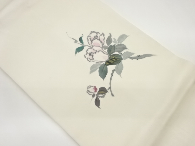 作家物　塩瀬金彩手描き草花模様名古屋帯